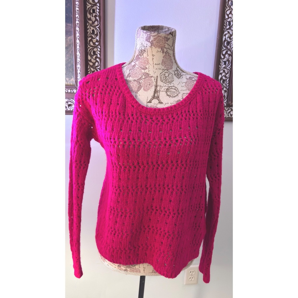 Vintage Y2K Aeropostale Pink‎ Knit Sweater Crochet glitter Top Early 2000s M